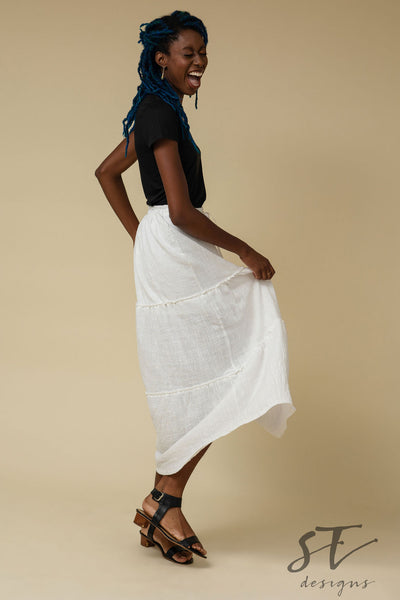 White 3-Tiered Peasant Skirt, White Peasant Skirt, White Long Skirt