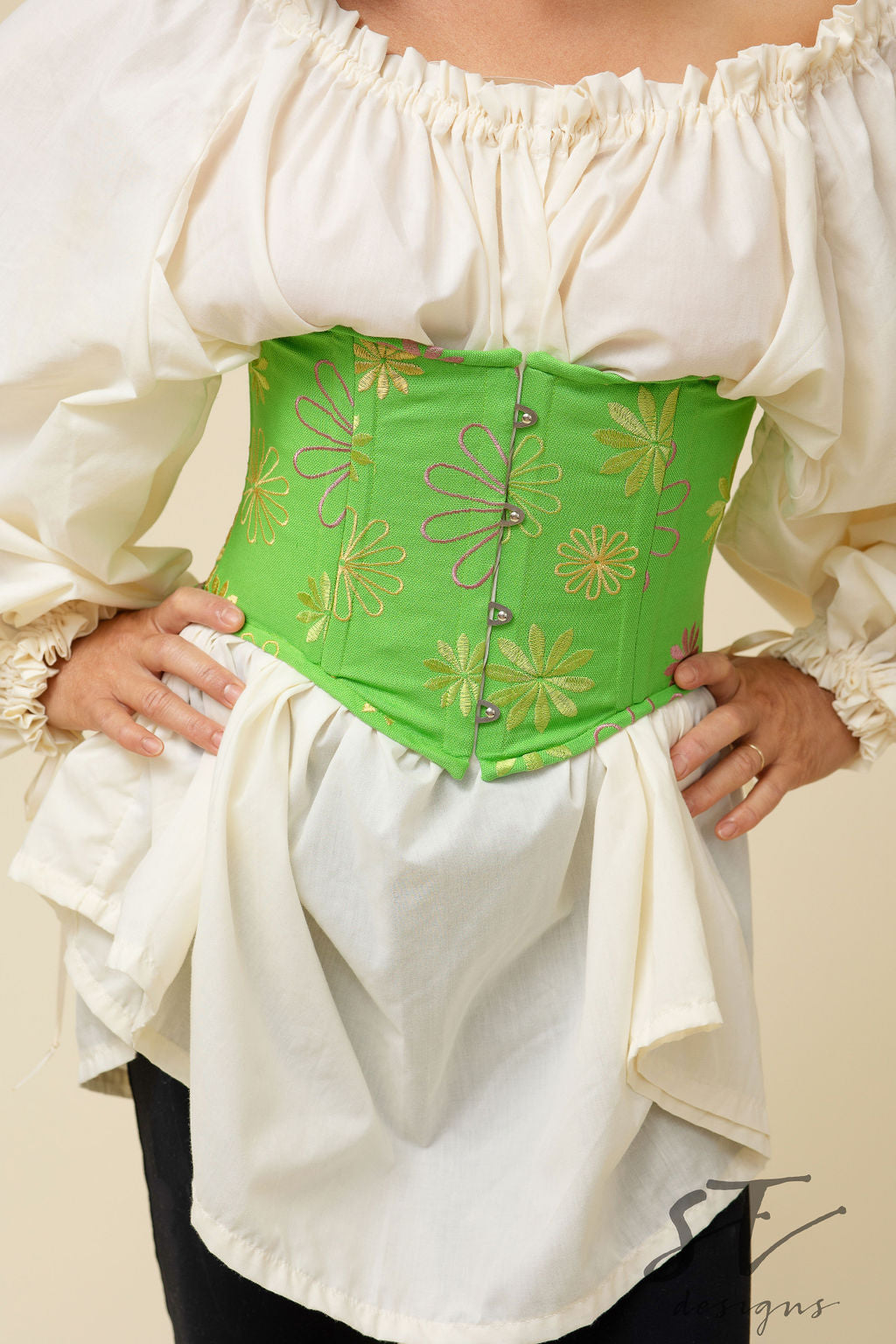 Goblin core underbust corset store Embroidered corset belt Green corset belt elvin fairy