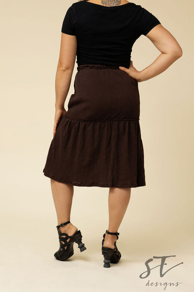 Brown Peasant Skirt, Brown 2-tier skirt, Brown skirt