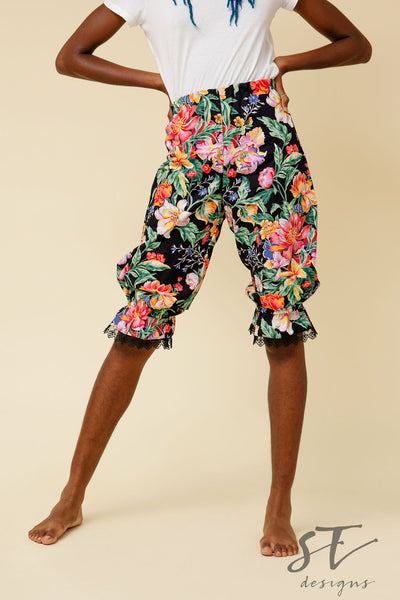 Black with Tropical Flowers Bloomers, Floral Bloomers, Black Bloomers